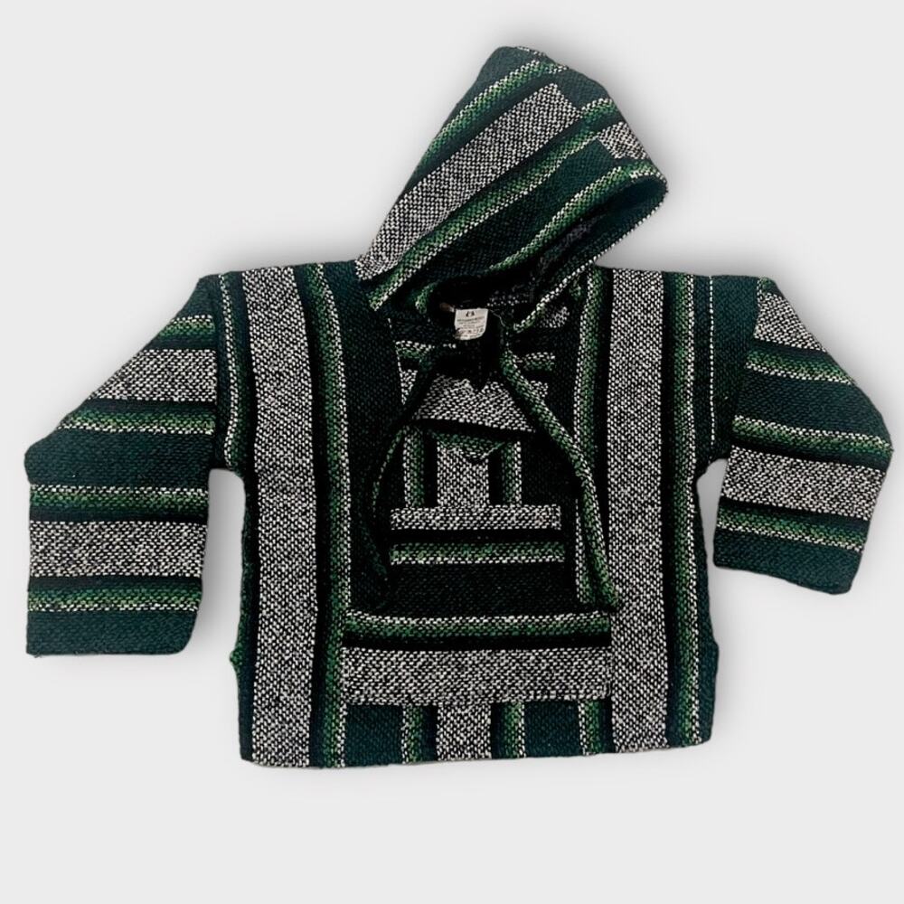 Toddler Baja Hoodie Green Black White Pullover Hooded Sweater Size 2 Boho Surfer